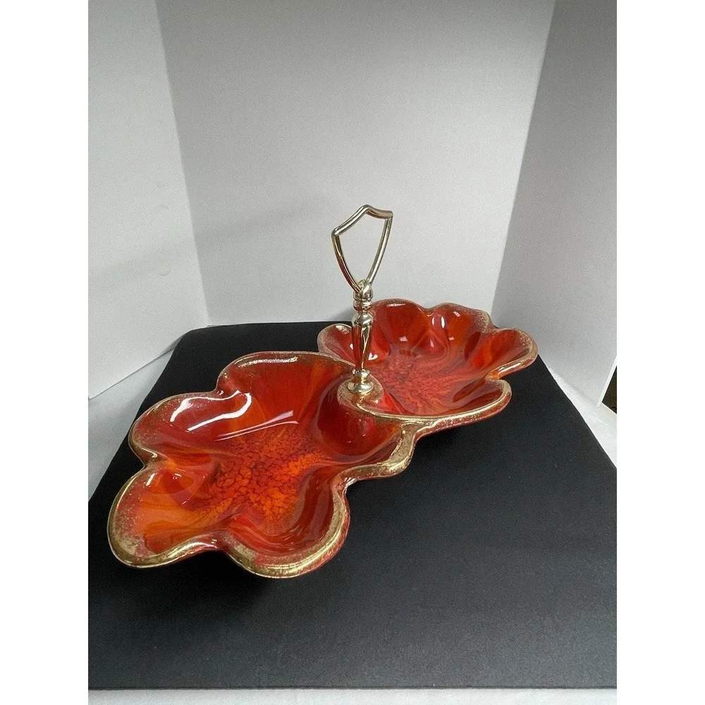 Vintage‎ 1960s California Pottery Orange Tones 306 Candy Dish Relish Tidbit Tray